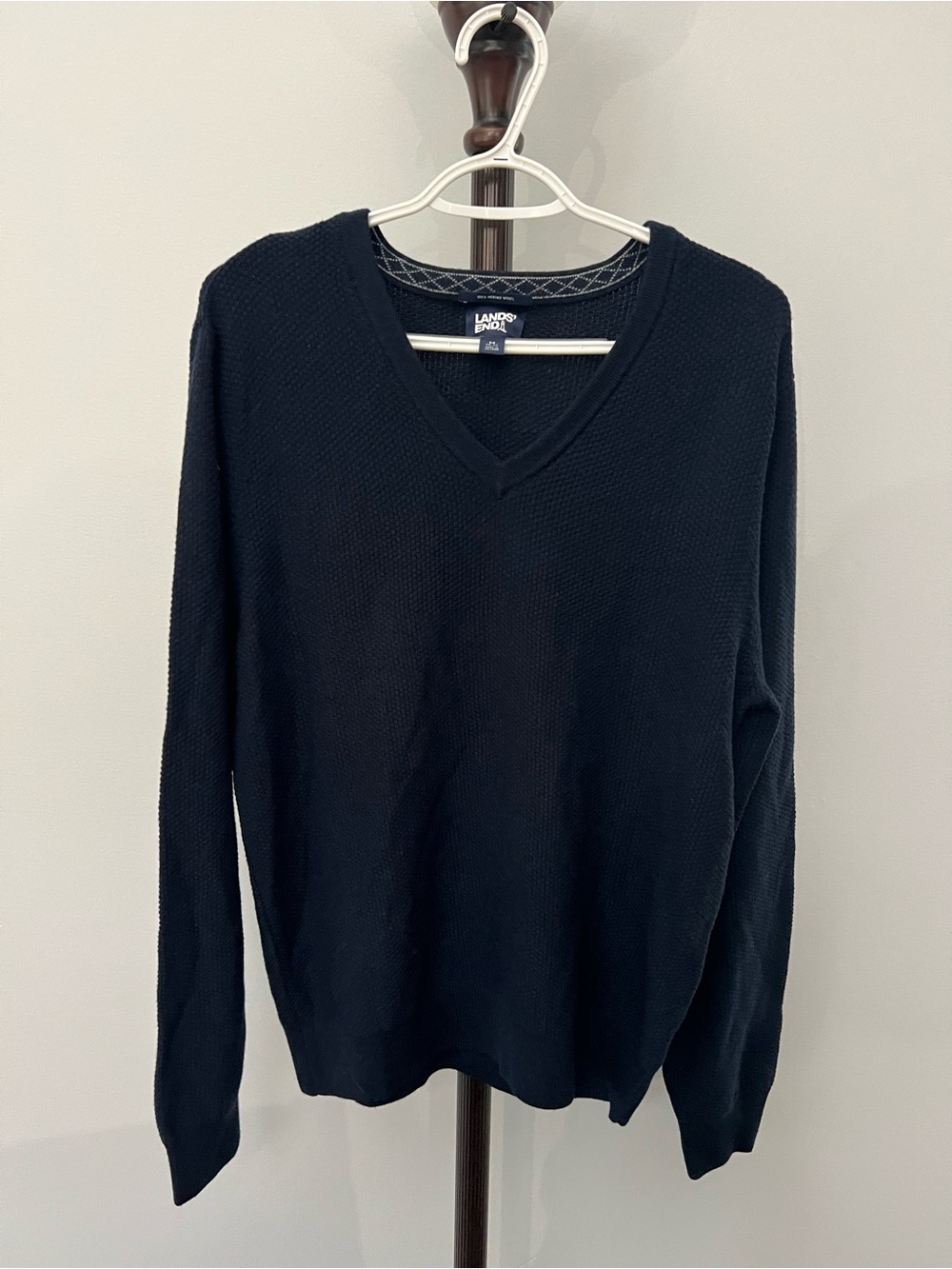 Lands' End Men's 100% Merino Wool Navy V-Neck Sweater